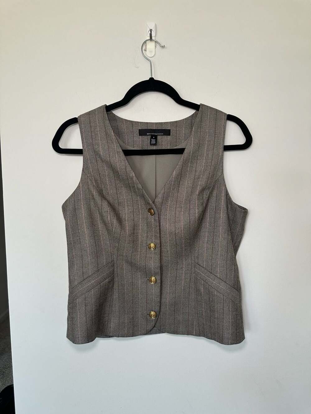 White House Black Market Gray Pinstripe Button-Front Vest Size 8